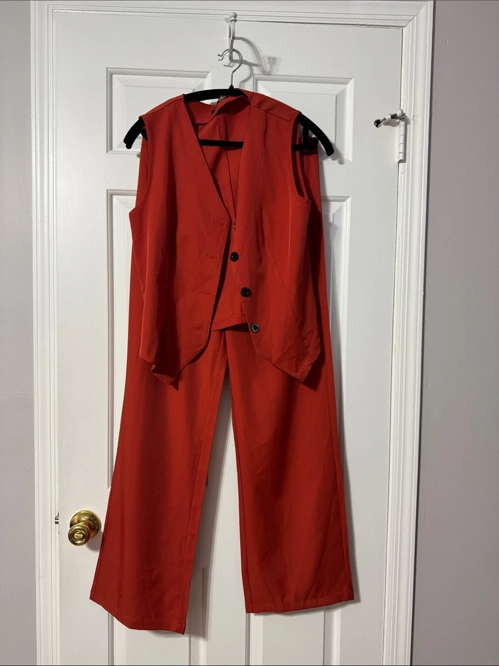 SHEIN dark orange Sleeveless Vest and Wide-Leg Pants Set